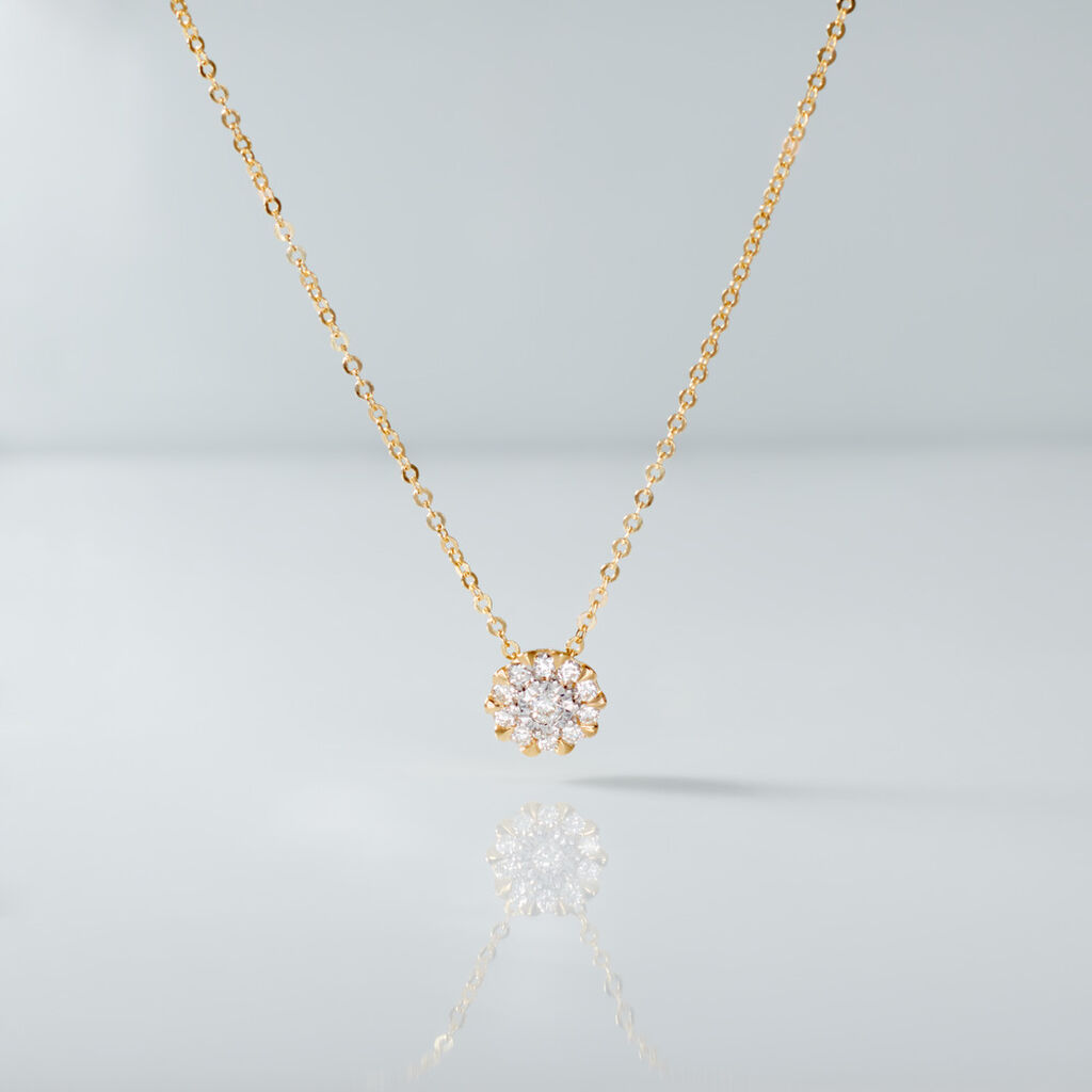 ALLYSON Damen Collier Gold Bicolor Gelb/Silber 585 (14 Karat) Diamant Wei&szlig; 0,040 ct Rosette