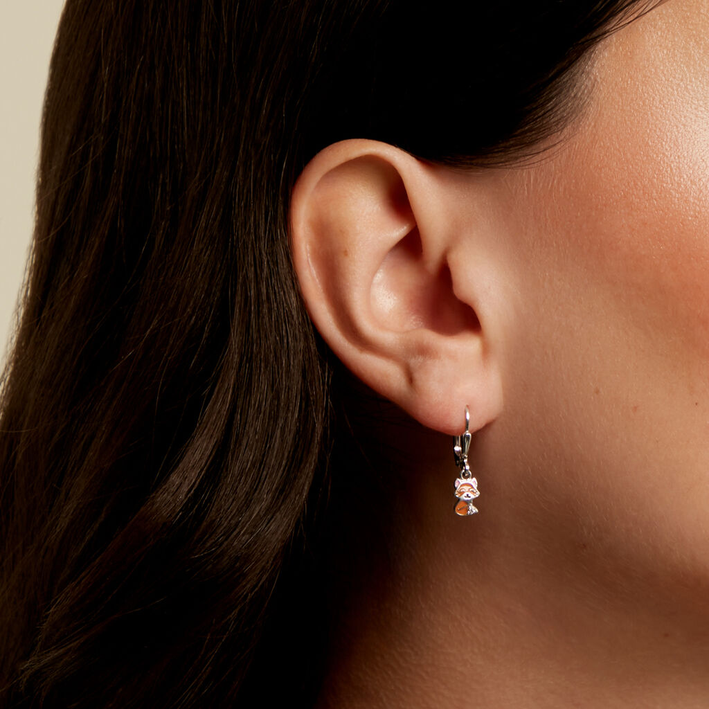 FOXY Kinder Ohrringe Lang Silber 925 Zirkonia Wei&szlig; Fuchs