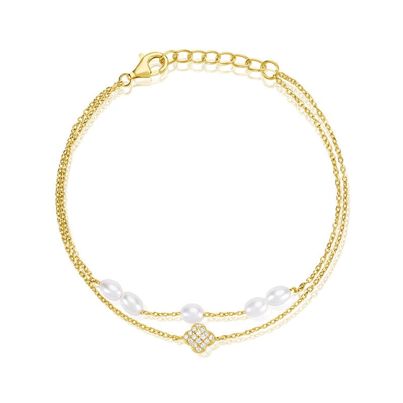 Angelina Damen Armband Silber vergoldet 925 Zuchtperle Weiß 3 ct Blume B 1,2 mm - Armbänder mit Anhänger Damen | OROVIVO