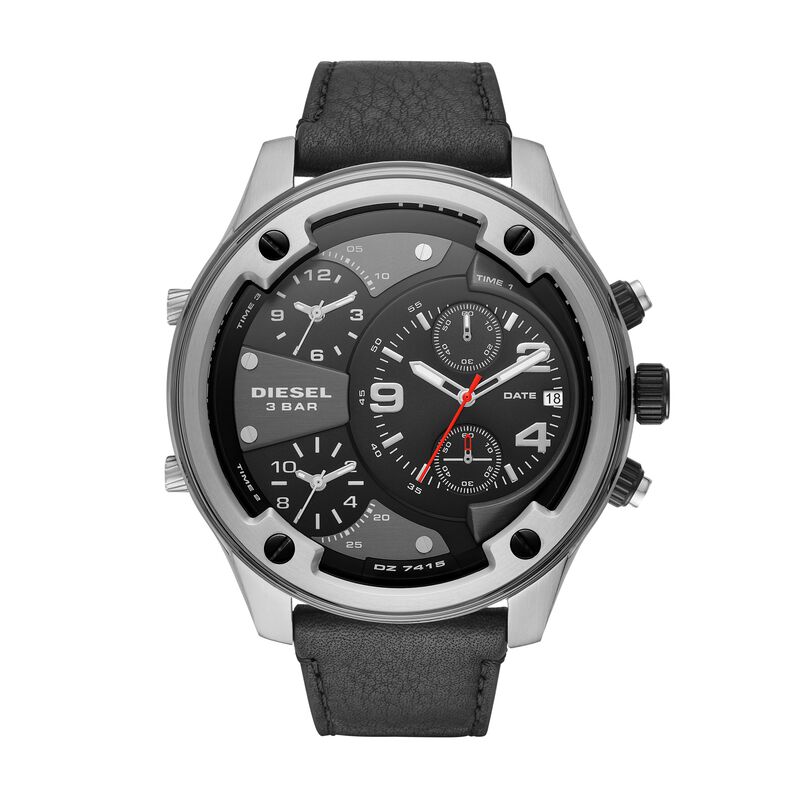 Diesel orologio cronografo in acciaio silver e cinturino in pelle nero con quadrante nero - Spannringe Herren | OROVIVO