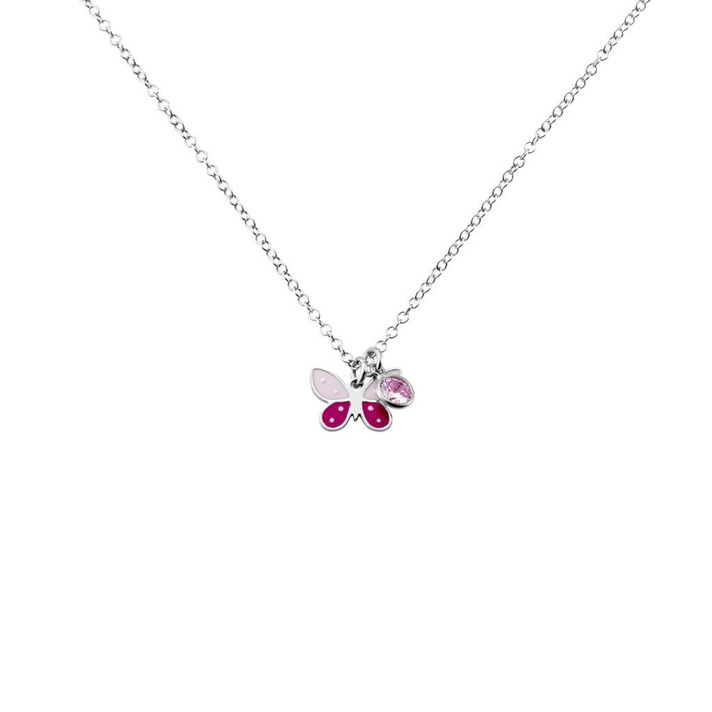 Ila Schmetterling Kinder Collier Silber Silber 925 Zirkonia Rosé 0,18 ct Schmetterling B 30 mm, Collier mit Stein