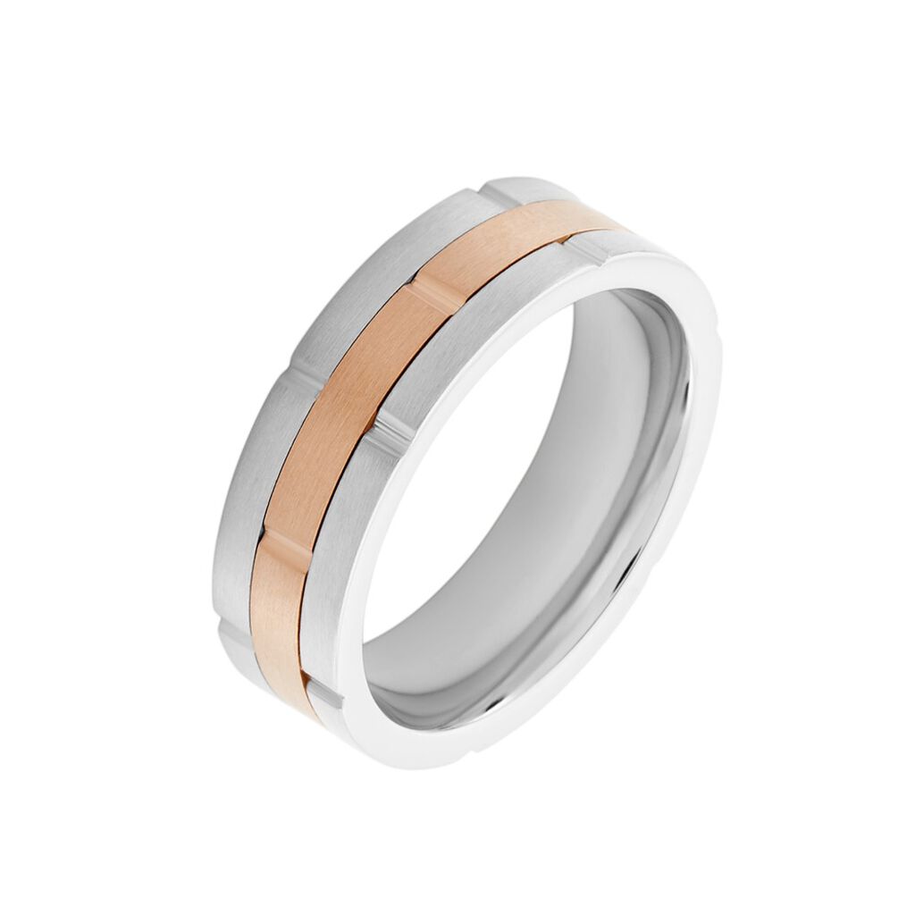 Herren Ring Edelstahl Bicolor Silber/Roségold B 7 mm, Ring ohne Stein