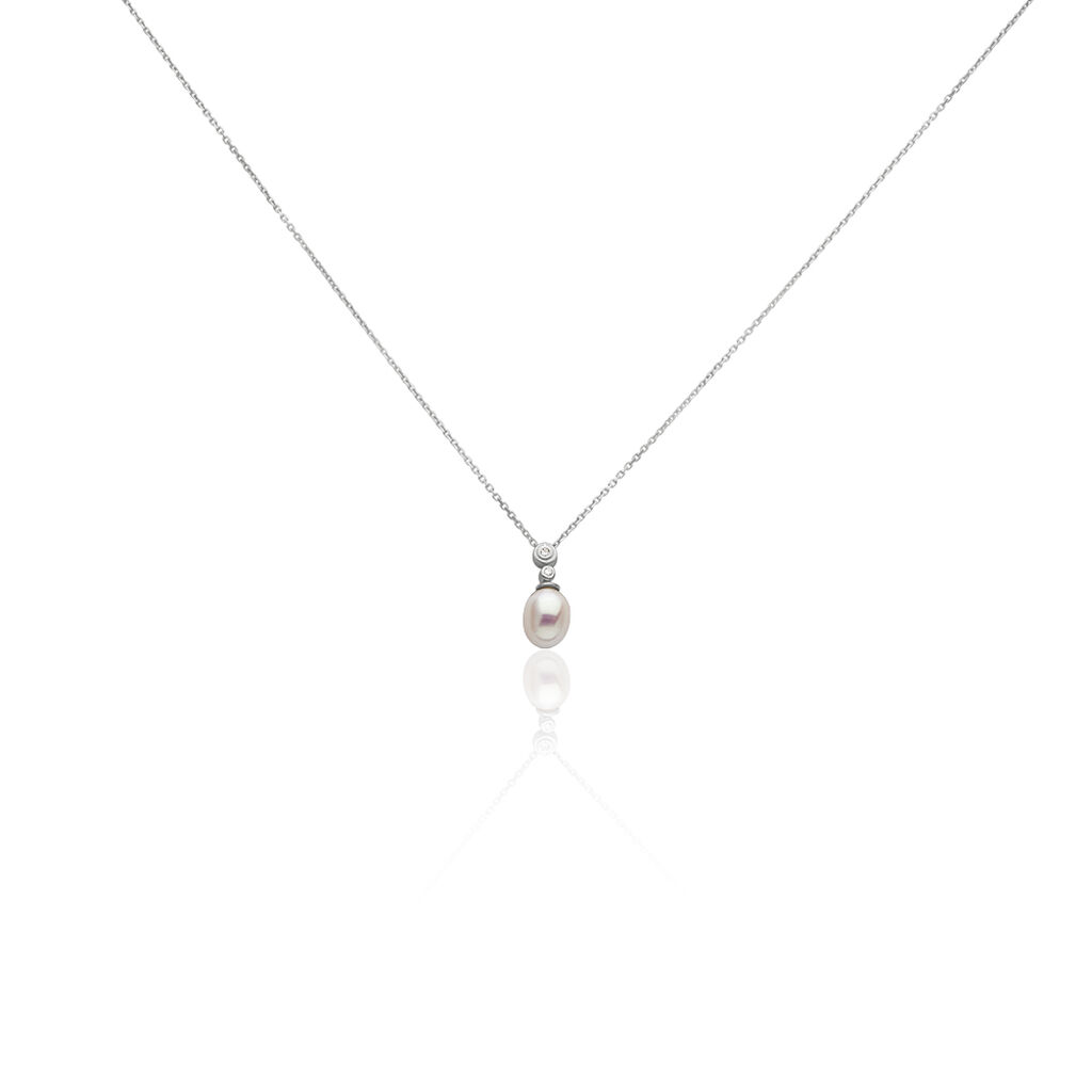 Damen Collier Wei&szlig;gold 585 (14 Karat) Diamant Perlmutt 0,02 ct Tropfen