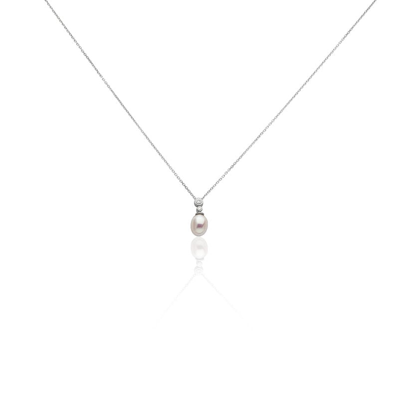 Damen Collier Wei&szlig;gold 585 (14 Karat) Diamant Perlmutt 0,02 ct Tropfen - Halsketten Damen | OROVIVO