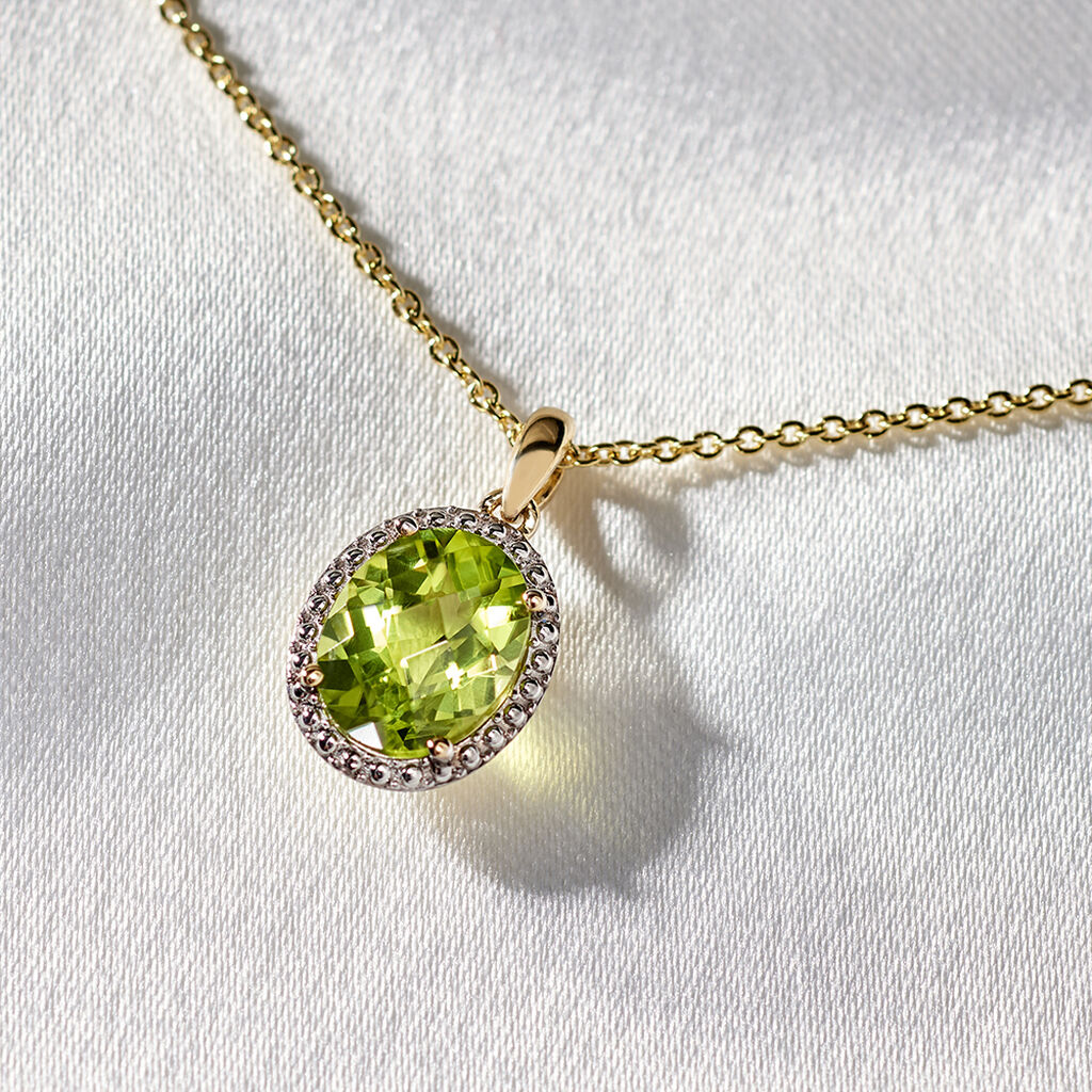 NAGA Damen Collier Gold 375 (9 Karat) Peridot Gr&uuml;n 2,15 ct Oval