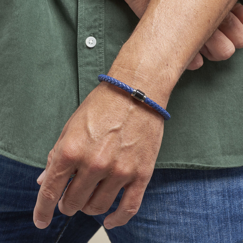 Bracelet Canice Acier Et Cuir Bleu - Spannringe Herren | OROVIVO