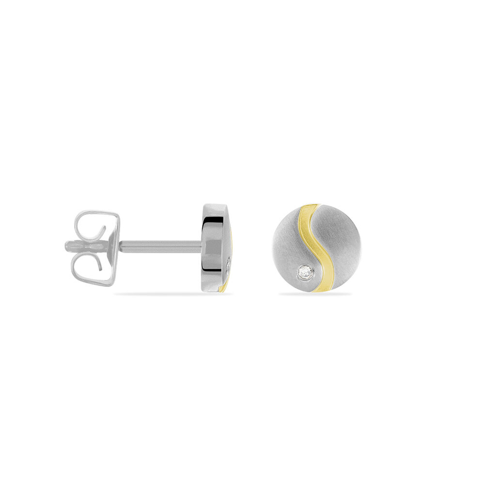 Damen Ohrstecker Titan Bicolor Diamant 0,01ct Welle Kreis Slawena  - Ohrstecker Damen | OROVIVO