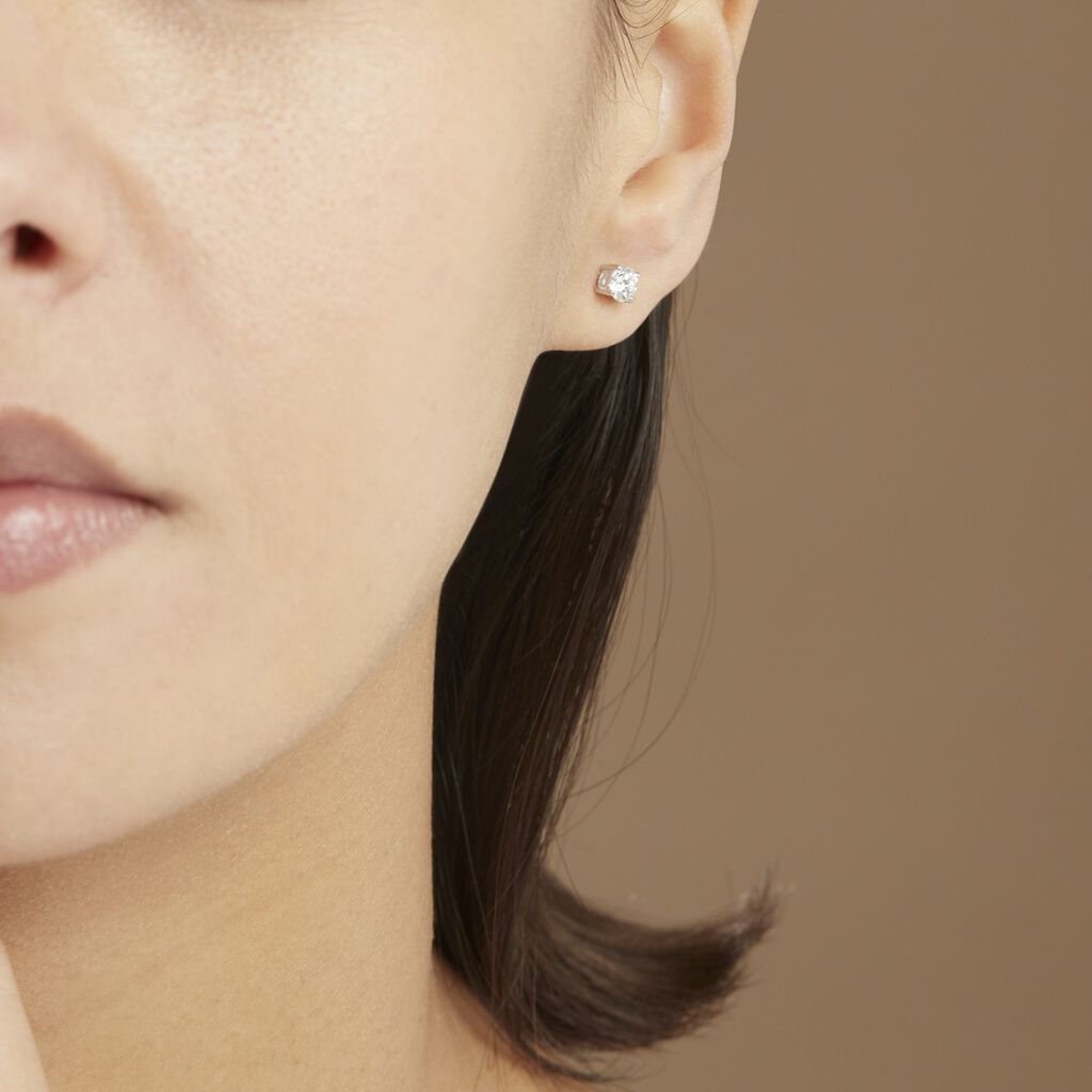 Boucles D'oreilles Or Weiss Puces Diamants Synthetique - Spannringe Damen | OROVIVO