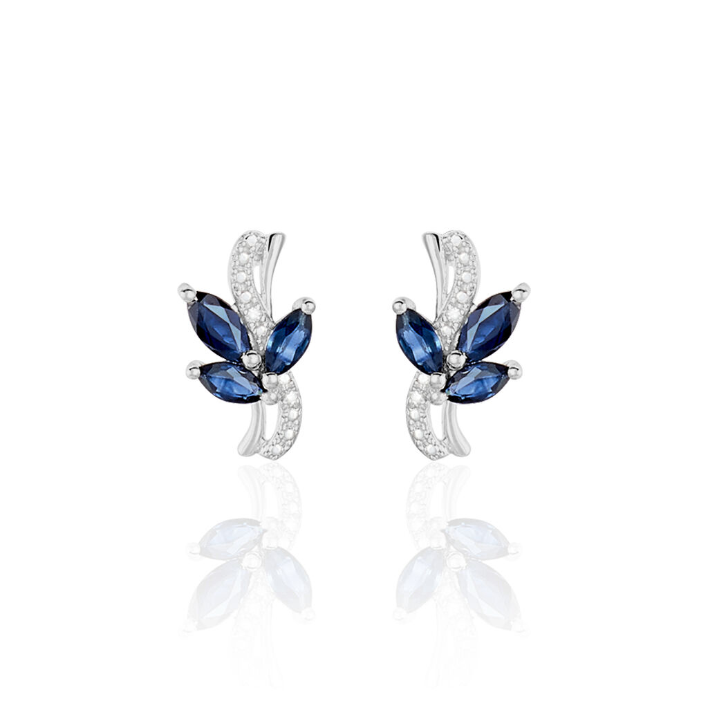 ANGIE Damen Ohrstecker Wei&szlig;gold 375 (9 Karat) Saphir Blau 0,01 ct Welle