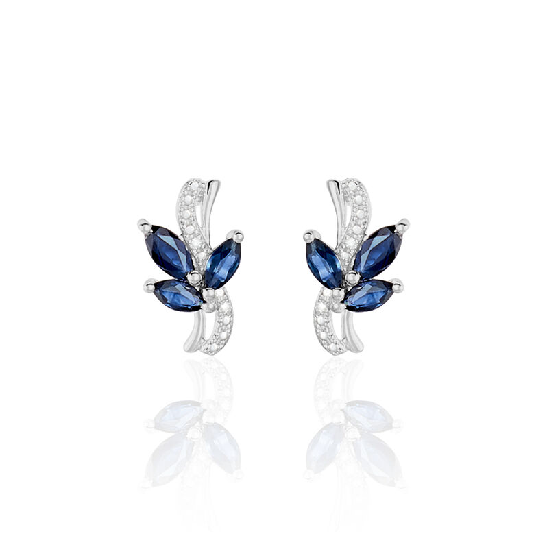 ANGIE Damen Ohrstecker Wei&szlig;gold 375 (9 Karat) Saphir Blau 0,01 ct Welle - Ohrstecker Damen | OROVIVO