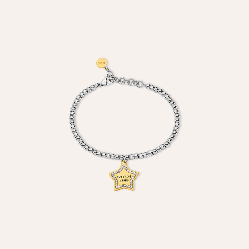 Bracciale Sunrise Acciaio Bicolore Giallo / Bianco Cristallo - Spannringe Damen | OROVIVO