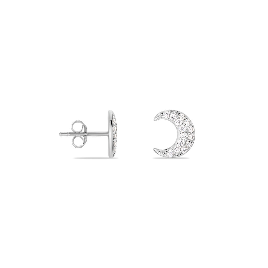 ASTRE 3 Damen Ohrstecker Silber 925 Zirkonia Wei&szlig; Mond