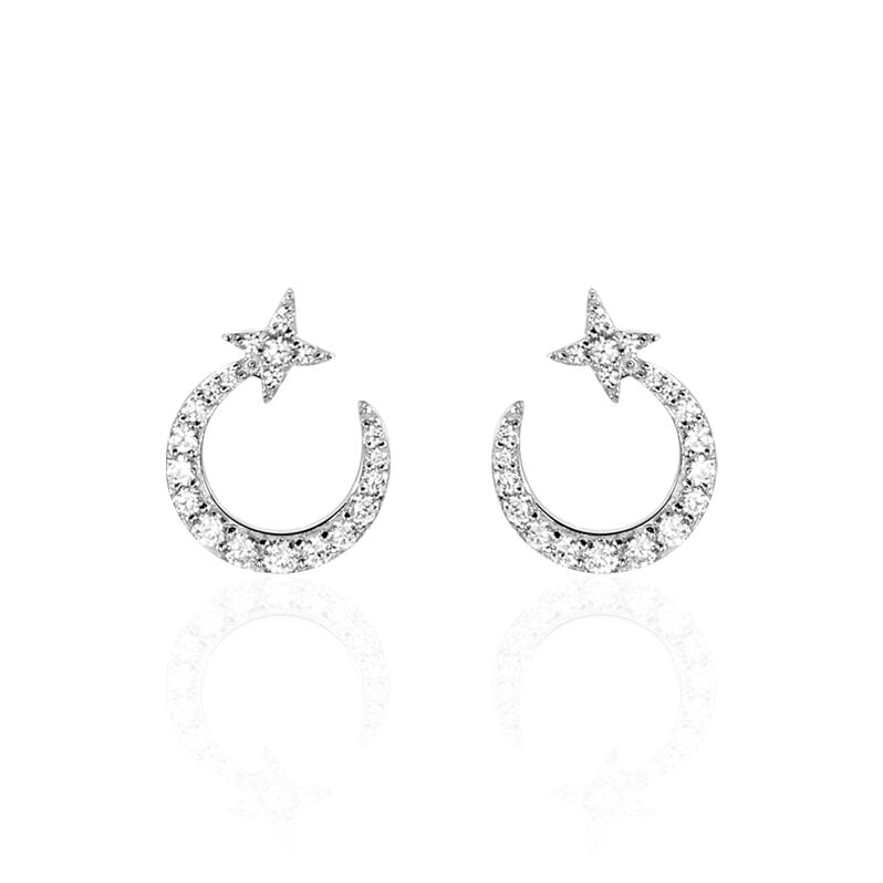 MOND Damen Ohrstecker Wei&szlig;gold 375 (9 Karat) Zirkonia Wei&szlig; 0,49 ct Stern - Ohrstecker Damen | OROVIVO