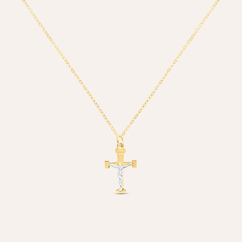 Collana Cristo Holy Oro Bicolore Giallo / Bianco - Spannringe Unisex | OROVIVO