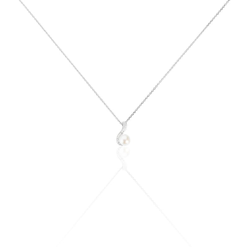 GACA Damen Collier Wei&szlig;gold 375 (9 Karat) Zuchtperle Perlmutt Welle - Halsketten Damen | OROVIVO