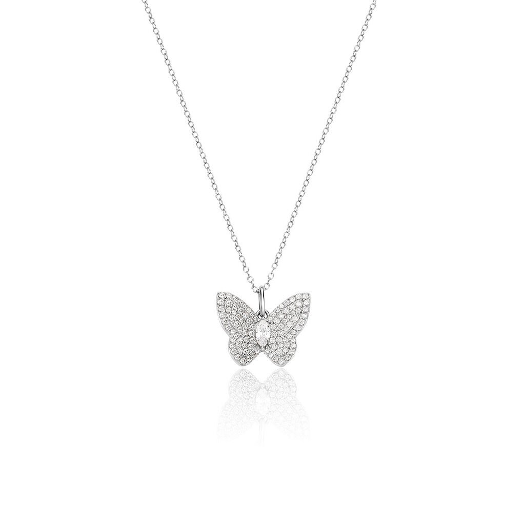 SUNA Damen Collier Silber 925 Zirkonia Weiß 0,34 ct Schmetterling, Collier mit Stein