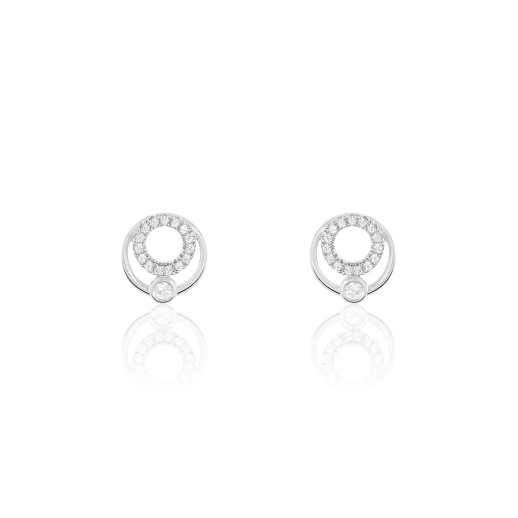 LAURA Damen Ohrstecker Weißgold 375 (9 Karat) Zirkonia Weiß 0,21 ct Kreis, Ohrstecker mit Stein