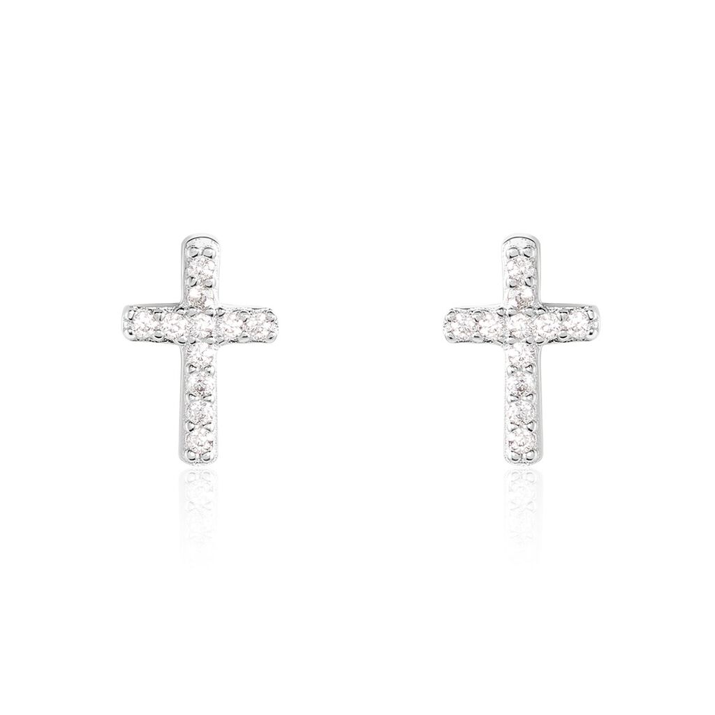 DEBORAH Damen Ohrstecker Silber 925 Zirkonia Weiß 0,33 ct Religiöses Kreuz, Ohrstecker mit Stein