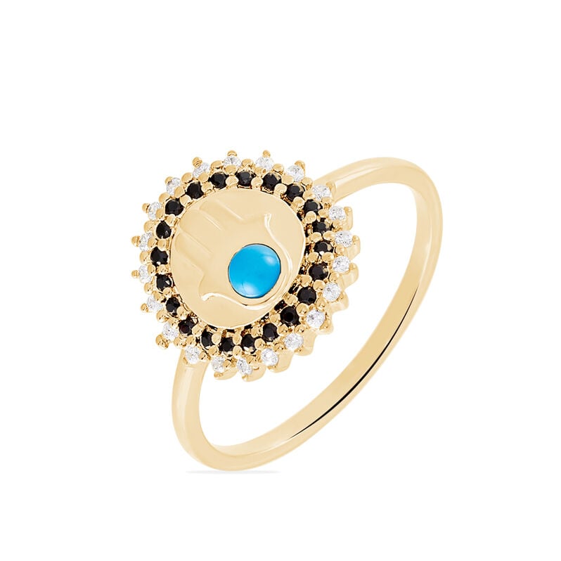 Bague Plaque Or Atea Ronde Main De Fatma Oxydes - Spannringe Damen | OROVIVO
