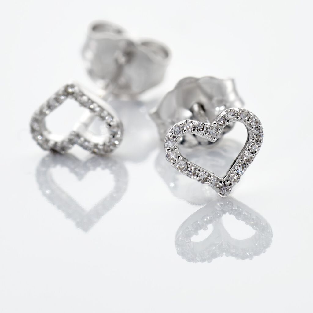 Herz Glamour Damen Ohrstecker Wei&szlig;gold 375 (9 Karat) Diamant Wei&szlig; 0,06 ct Herz