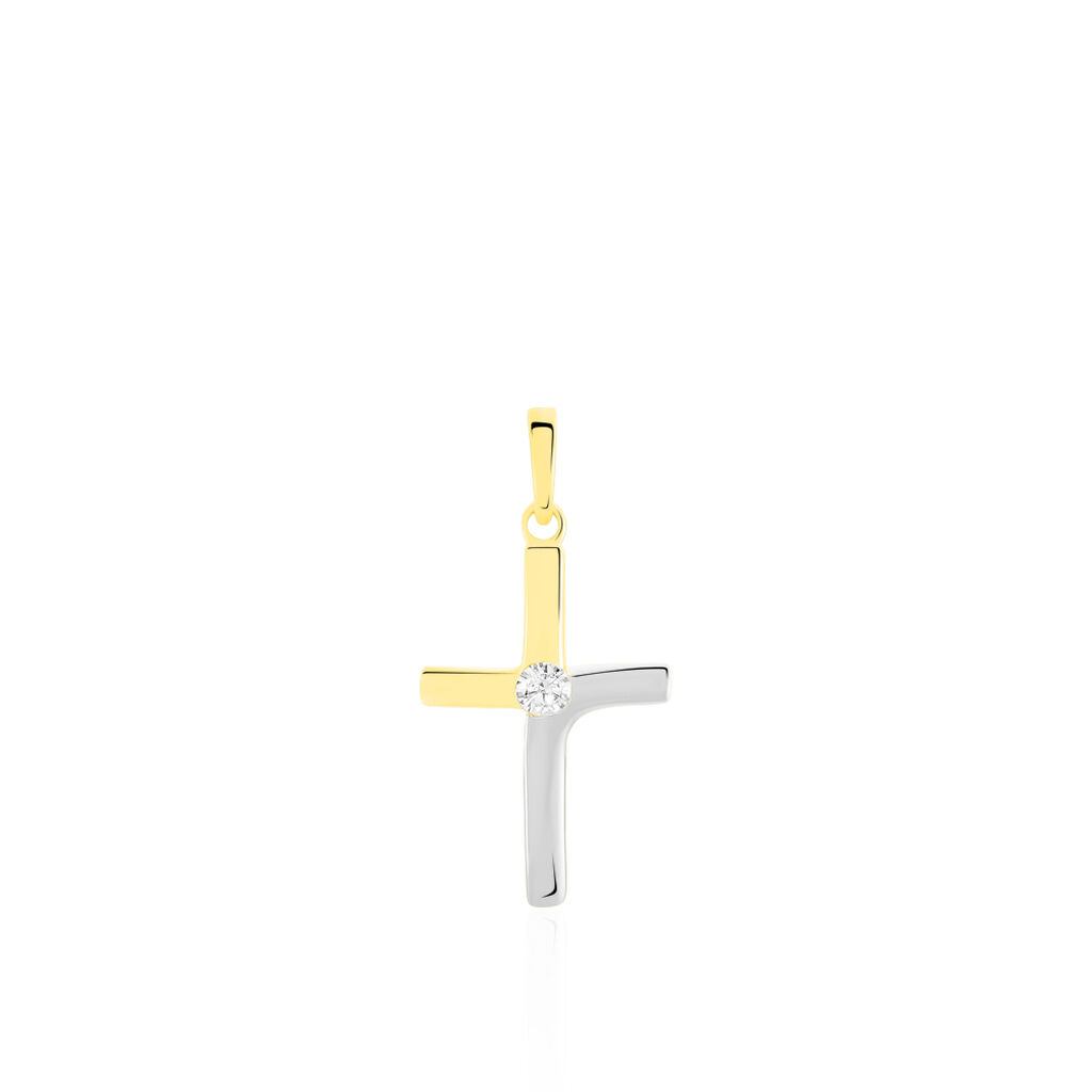 Kreuz Anhänger Gold 375 Bicolor Zirkonia - Schmuckanhänger Familie | OROVIVO