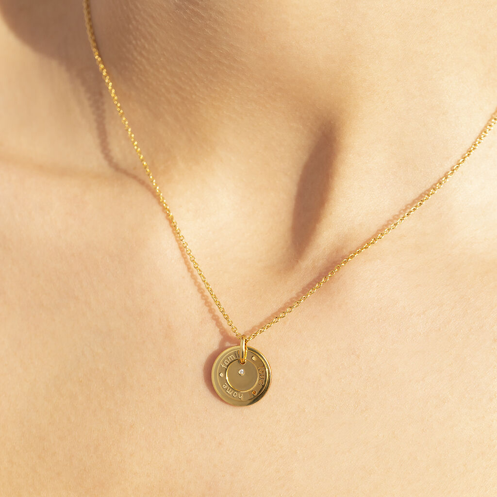 Damen Collier Silber vergoldet 925 Diamant 0,01ct Kreis Botschaft - Halsketten Damen | OROVIVO