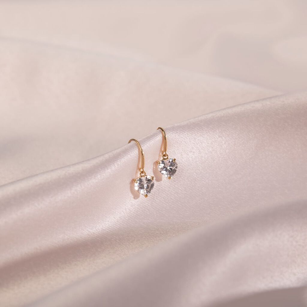 HERZ Damen Ohrringe Lang Gold 375 (9 Karat) Zirkonia Wei&szlig; 2,75 ct Herz