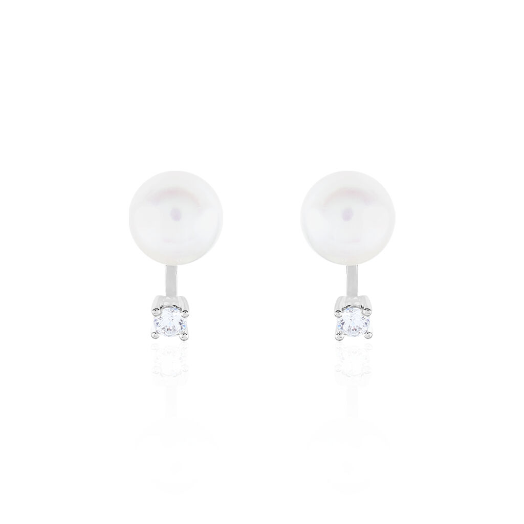 Thumbnail - Damen Perlenohrringe Silber 925 Zuchtperlen 8-9mm, Ohrstecker mit Stein