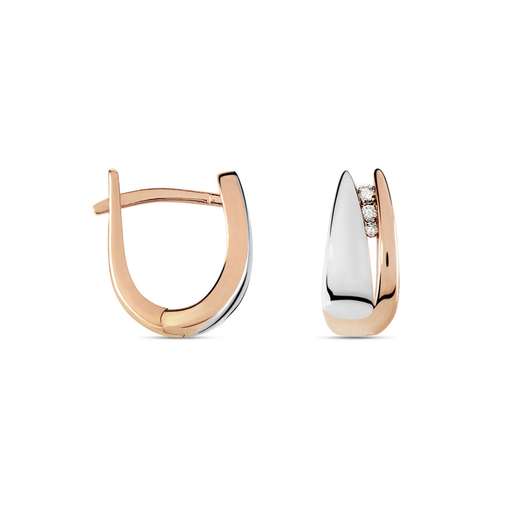 SACA Damen Creolen Gold Bicolor Silber/Ros&eacute;gold 375 (9 Karat) Diamant Wei&szlig; 0,24 ct