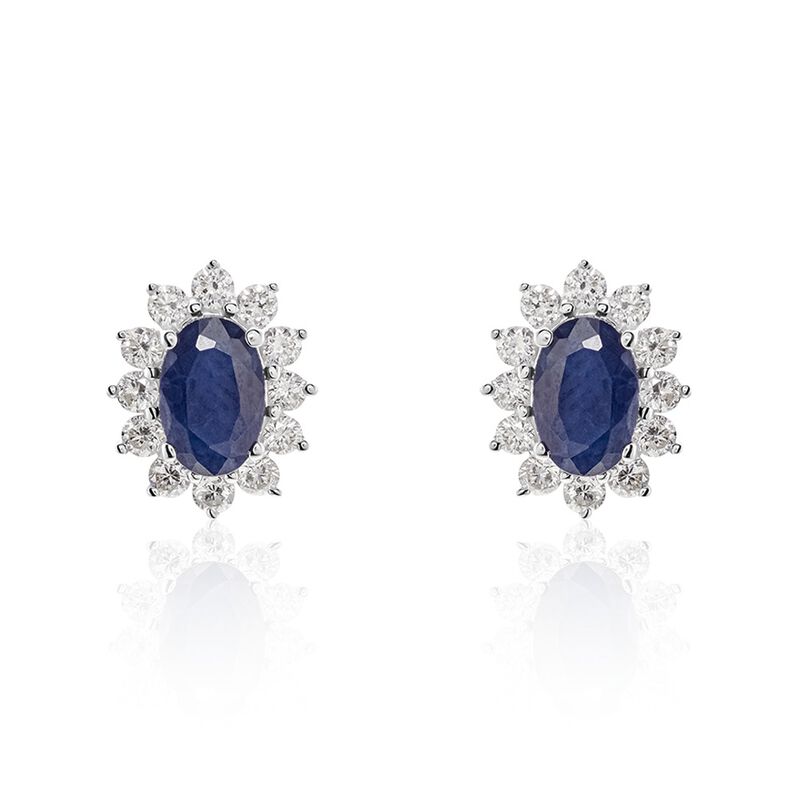 Kate Damen Ohrstecker Wei&szlig;gold 375 (9 Karat) Saphir Blau 1,14 ct Oval - Ohrstecker Damen | OROVIVO