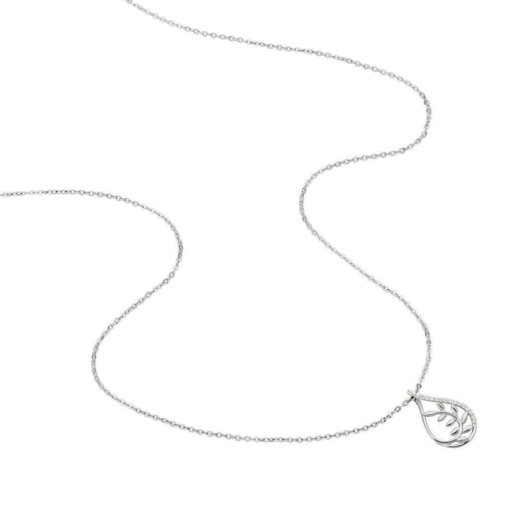 BERITA Damen Collier Silber 925 Zirkonia Wei&szlig; Blatt