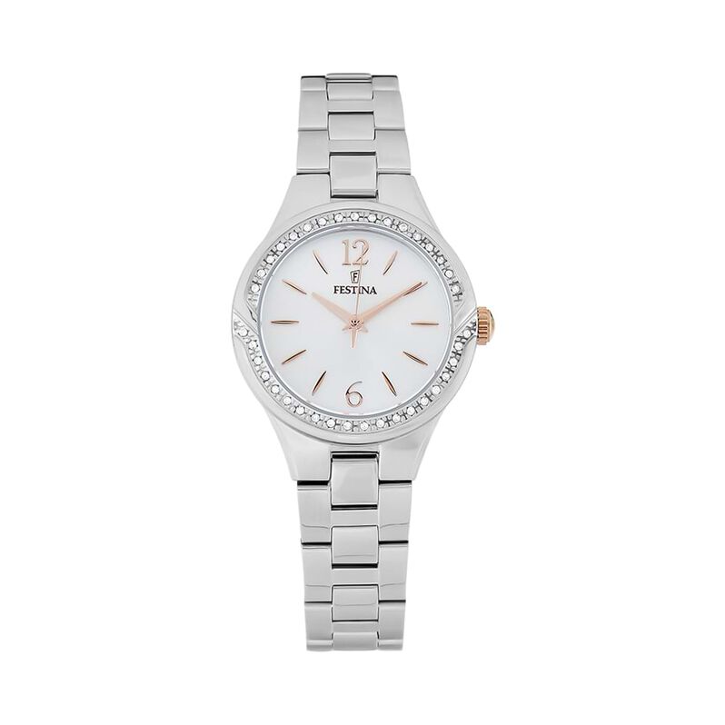 Solo tempo con cassa in acciaio e zirconi e bracciale in acciaio - Spannringe Damen | OROVIVO