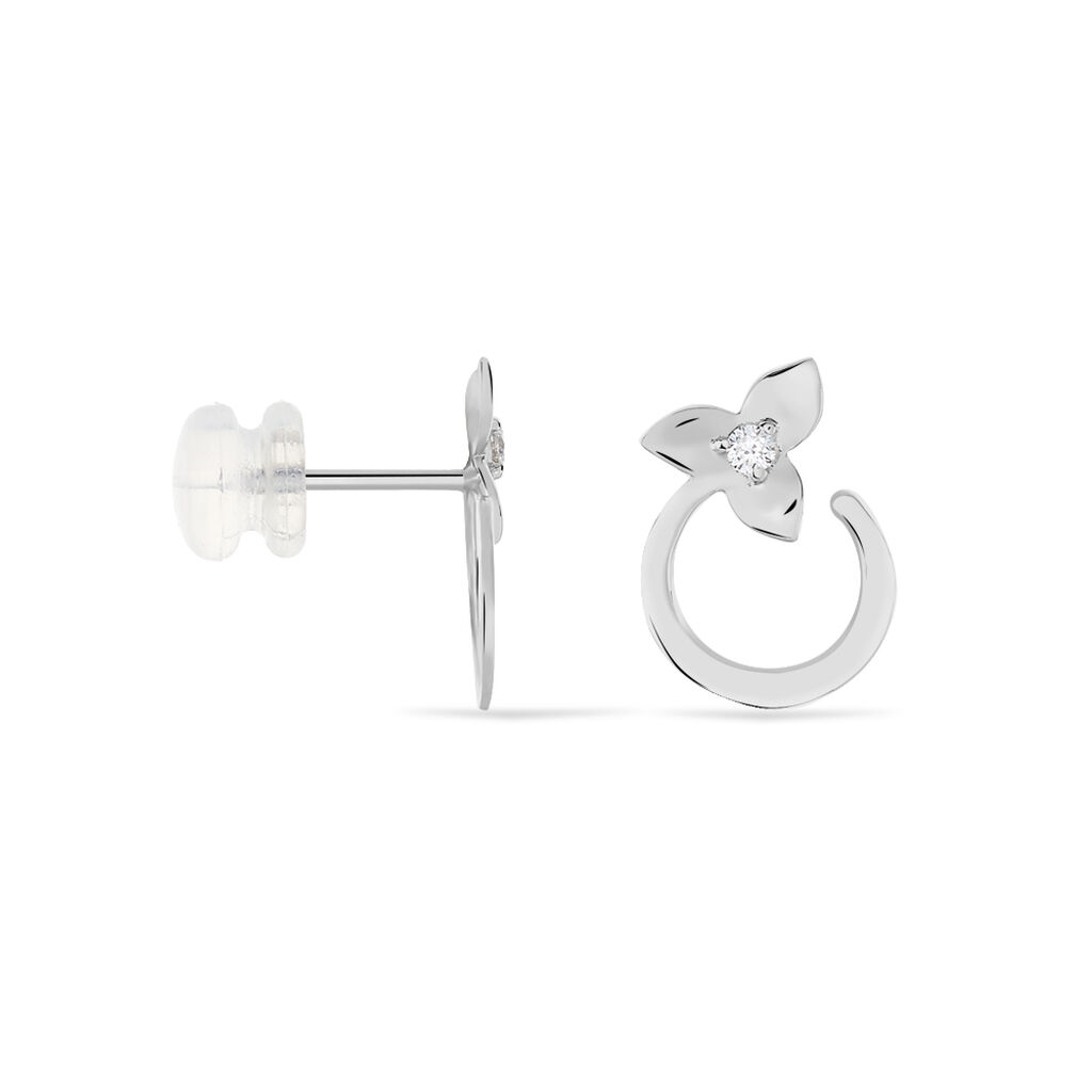 MAYA Damen Ohrstecker Wei&szlig;gold 375 (9 Karat) Diamant Wei&szlig; 0,06 ct Blume