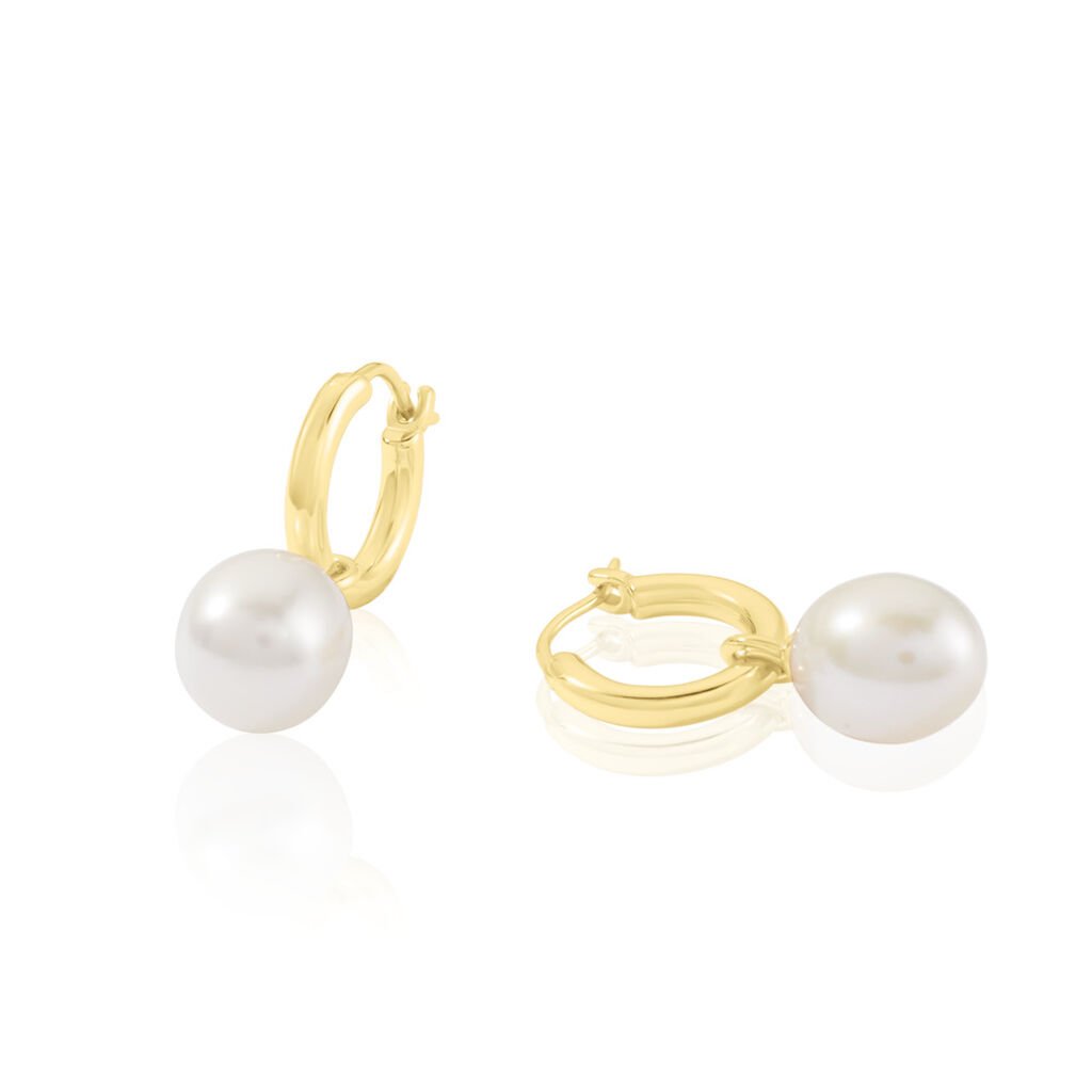 Cynthia Damen Creolen Silber vergoldet 925 Zuchtperle Weiß, Creolen mit Stein