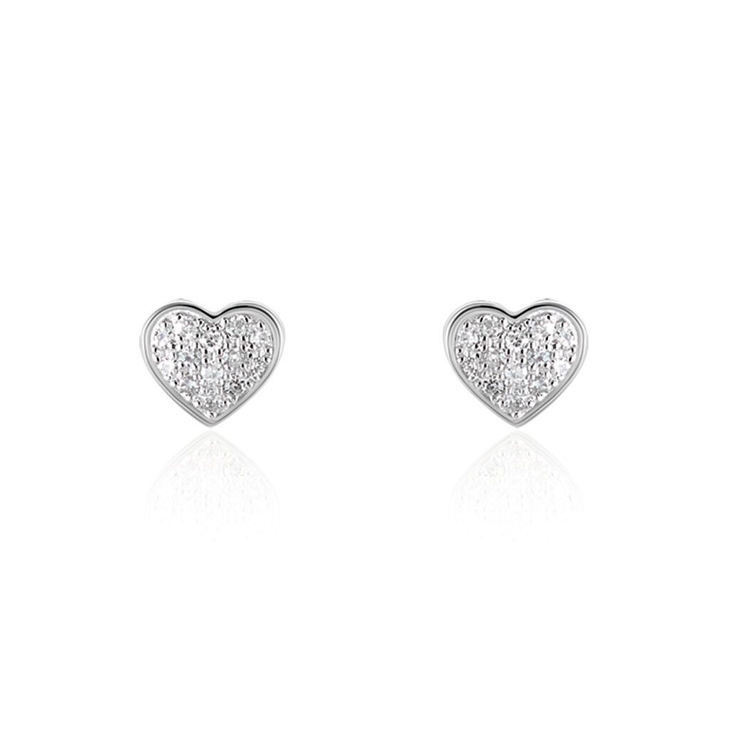 Damen Ohrstecker Weißgold 375 Diamant 0,06ct Herz Aba  - Ohrstecker Damen | OROVIVO