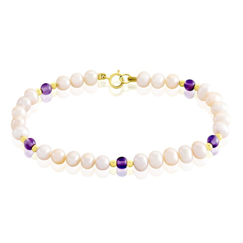 Bracelet Rifka Or Jaune Perle De Culture Et Amethyste - Spannringe Damen | OROVIVO