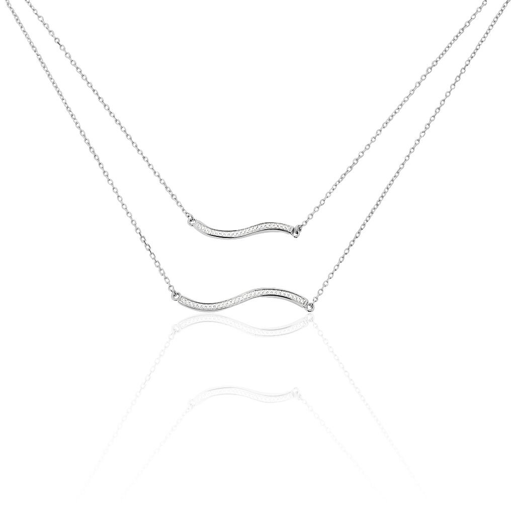 Damen Collier Silber 925 Zirkonia Wei&szlig; Welle