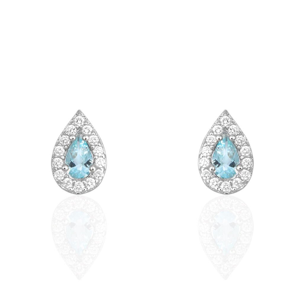 TANIA Damen Ohrstecker Silber 925 Synthetischer Stein Blau Tropfen, Ohrstecker mit Stein