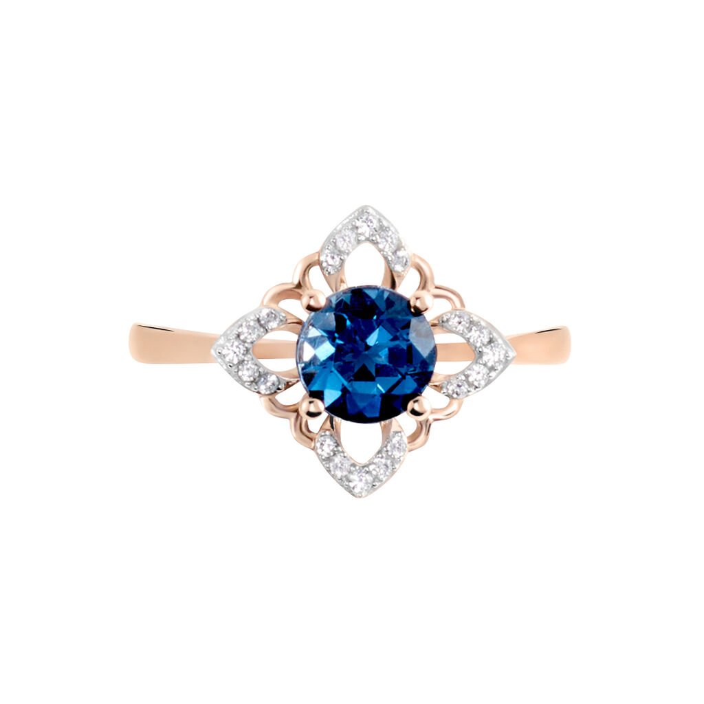 Bague Or Rose Haia Topaze London Blue Fleur Oxyde - Spannringe Damen | OROVIVO