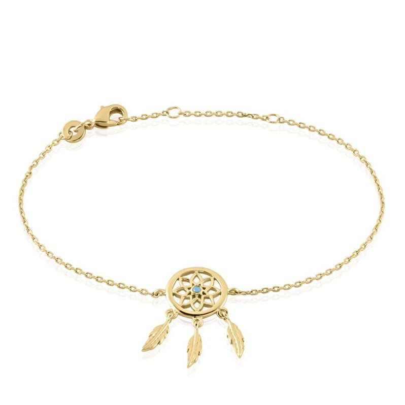 Bracelet Plaqué Or Jaune Attrape Rêves Turquoise Bleue - Spannringe Damen | OROVIVO