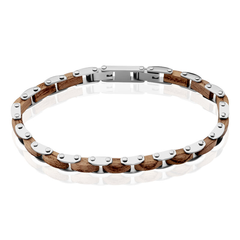 Bracelet Acier Weiss Bois Marron Bugios - Spannringe Herren | OROVIVO