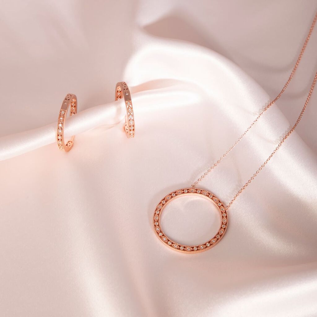 ANNA 3 Damen Collier Silber rosevergoldet 925 Zirkonia Weiß 0,06 ct Kreis - Halsketten Damen | OROVIVO