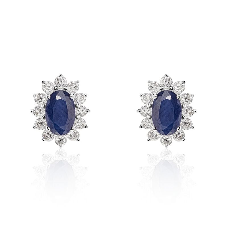 Kate Damen Ohrstecker Wei&szlig;gold 375 (9 Karat) Saphir Blau 1,14 ct Oval - Ohrstecker Damen | OROVIVO