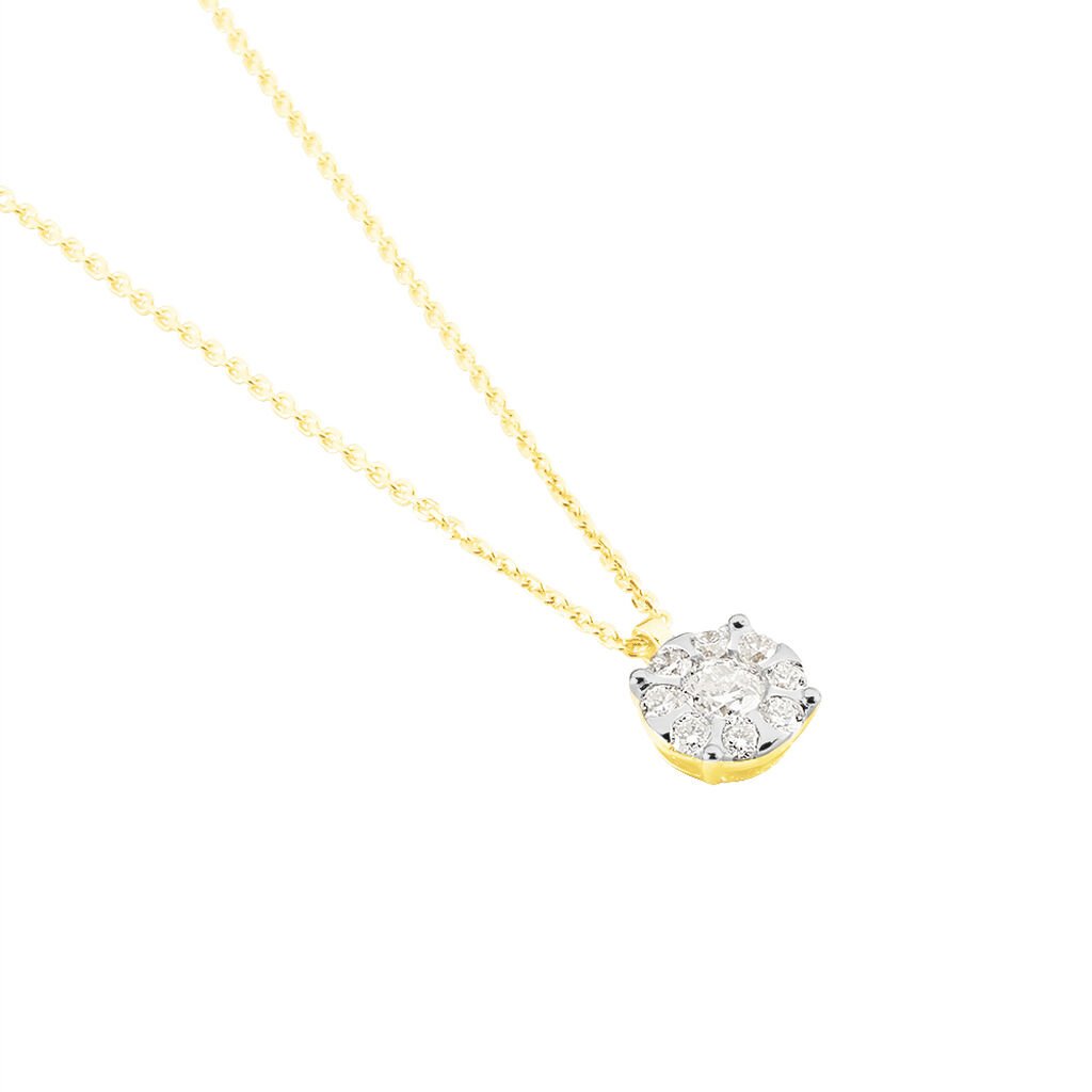 SOLO Damen Collier Gold Bicolor Gelb/Silber 585 (14 Karat) Diamant Wei&szlig; 0,12 ct Blume