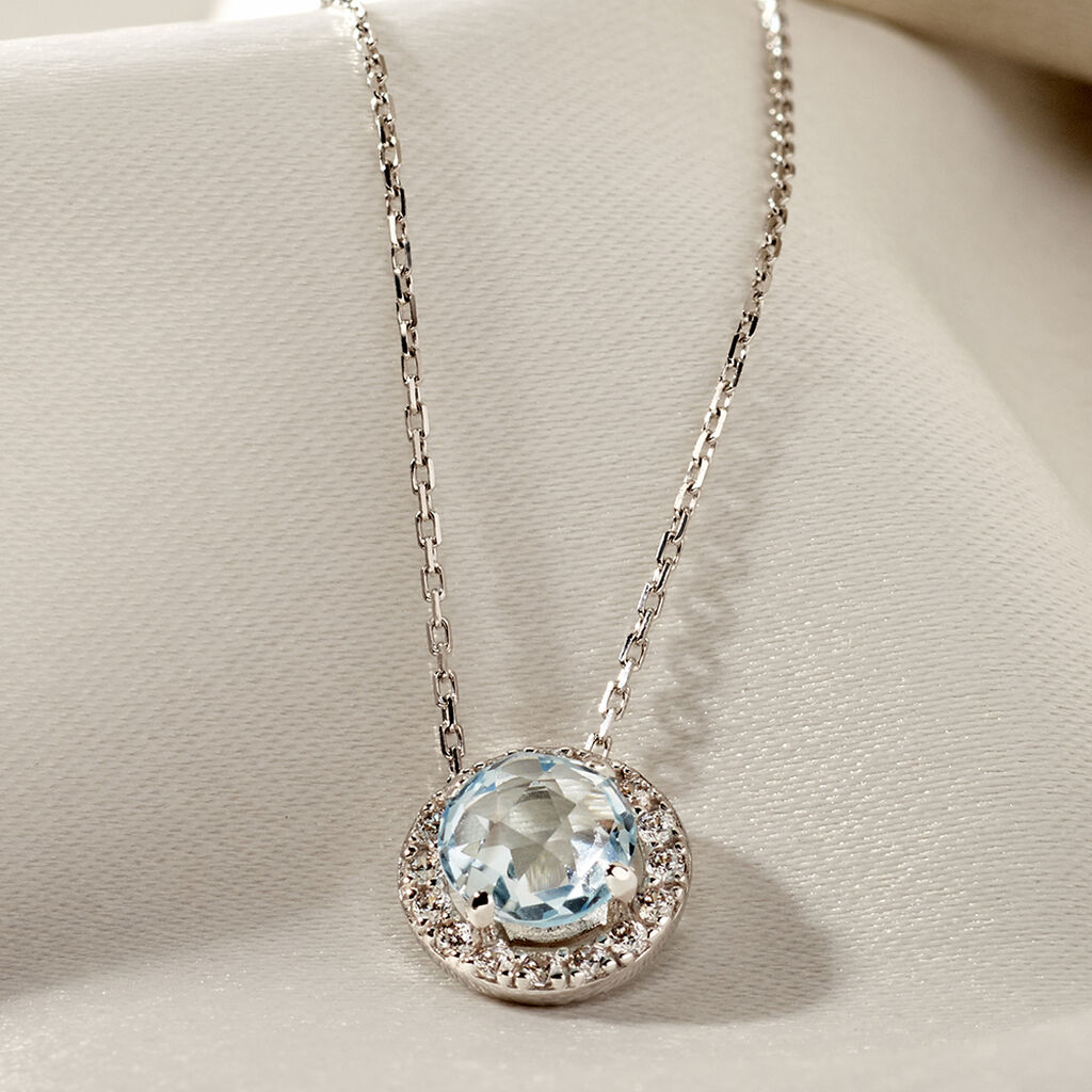 EGA Damen Collier Wei&szlig;gold 375 (9 Karat) Topas Blau 0,920 ct Kreis