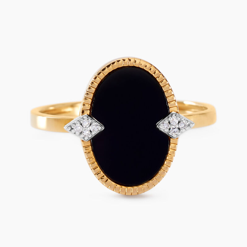 Bague Talisman 2 Or Jaune Onyx Diamant - Spannringe Damen | OROVIVO
