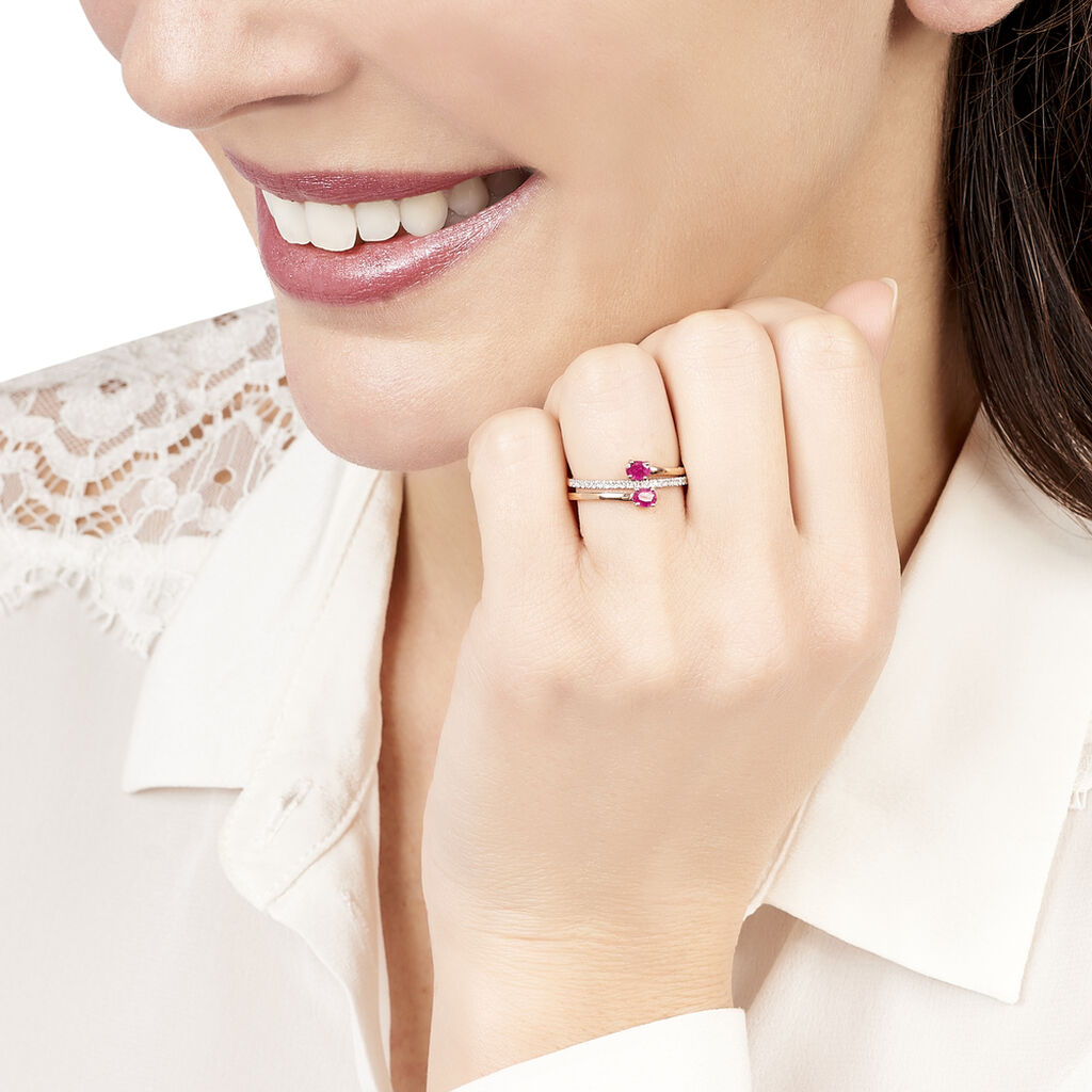 Bague Or Rose Rubis Et Diamant - Spannringe Damen | OROVIVO