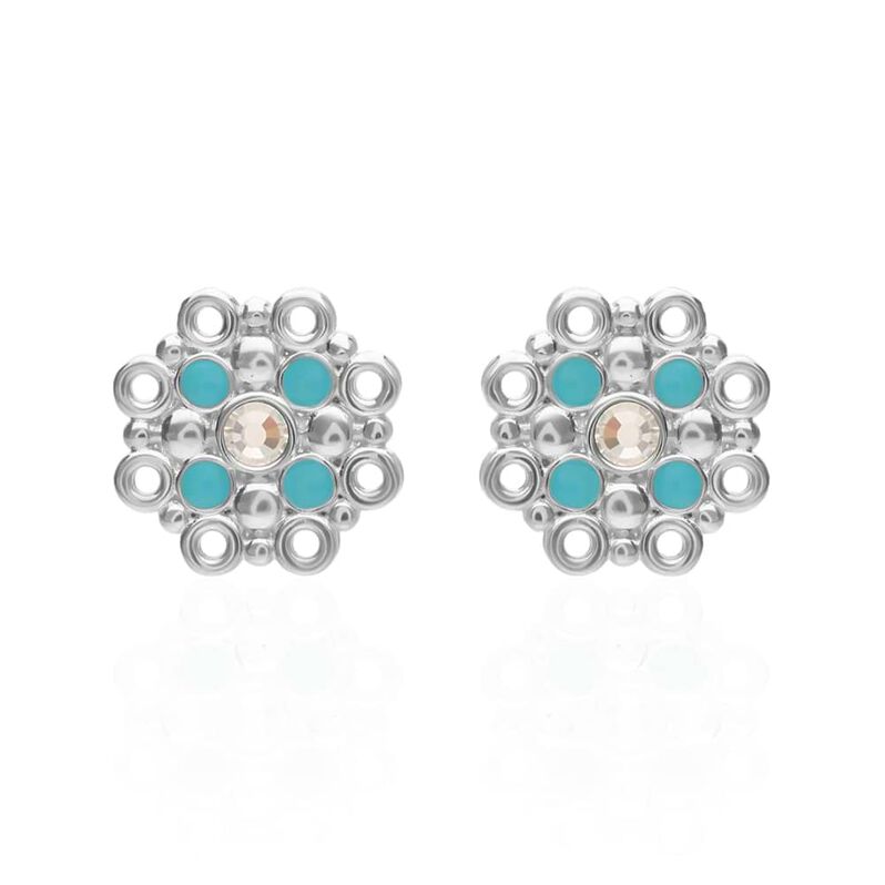 Orecchini a lobo in ottone rodiato con cristalli e smalto azzurro - Spannringe Damen | OROVIVO