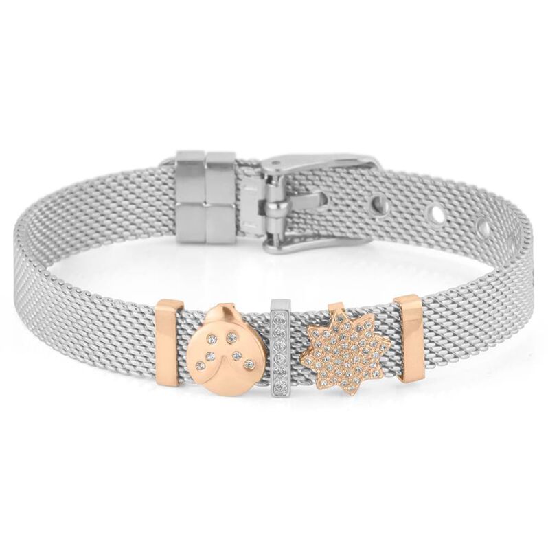 Bracciale Catena Aura Acciaio Bicolore Bianco / Rosa Cristallo - Spannringe Damen | OROVIVO