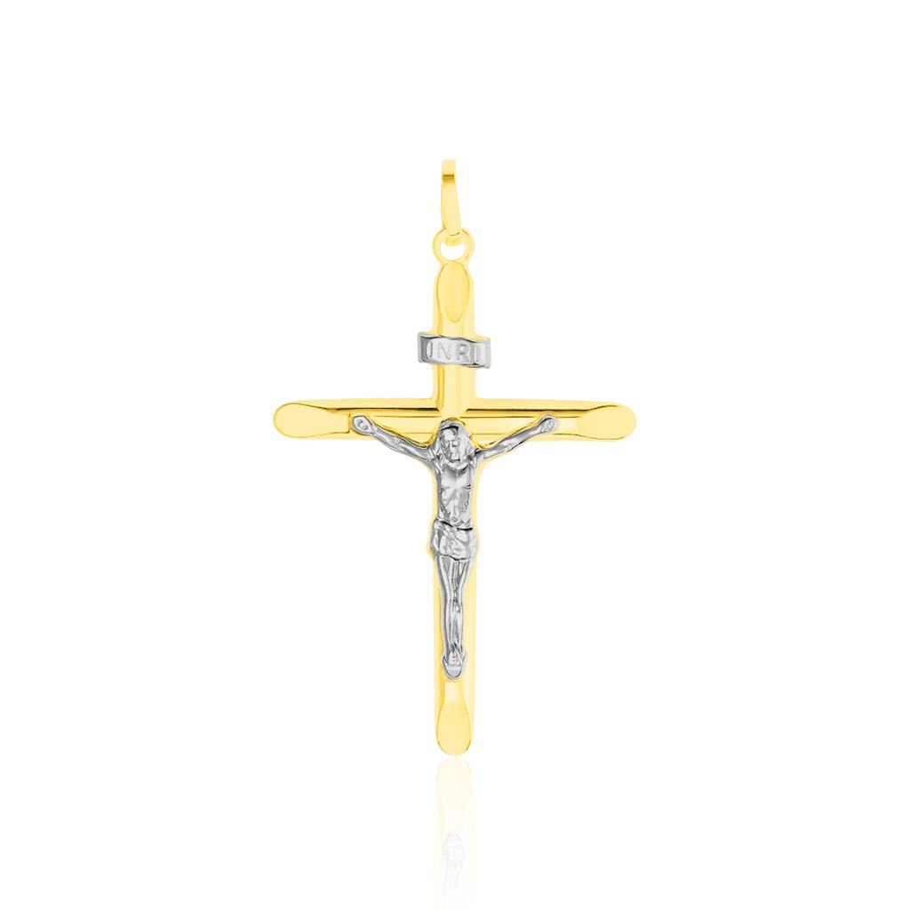 Kreuz Anhänger Gold 375 Bicolor Jesus Christus Jael, Anhänger ohne Stein